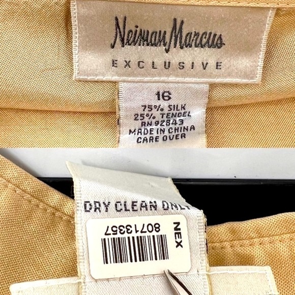 Y2K Neiman Marcus Silk Blend Jacket Yellow Size 16 XL Ribbed Hem Button Placket - Picture 9 of 13